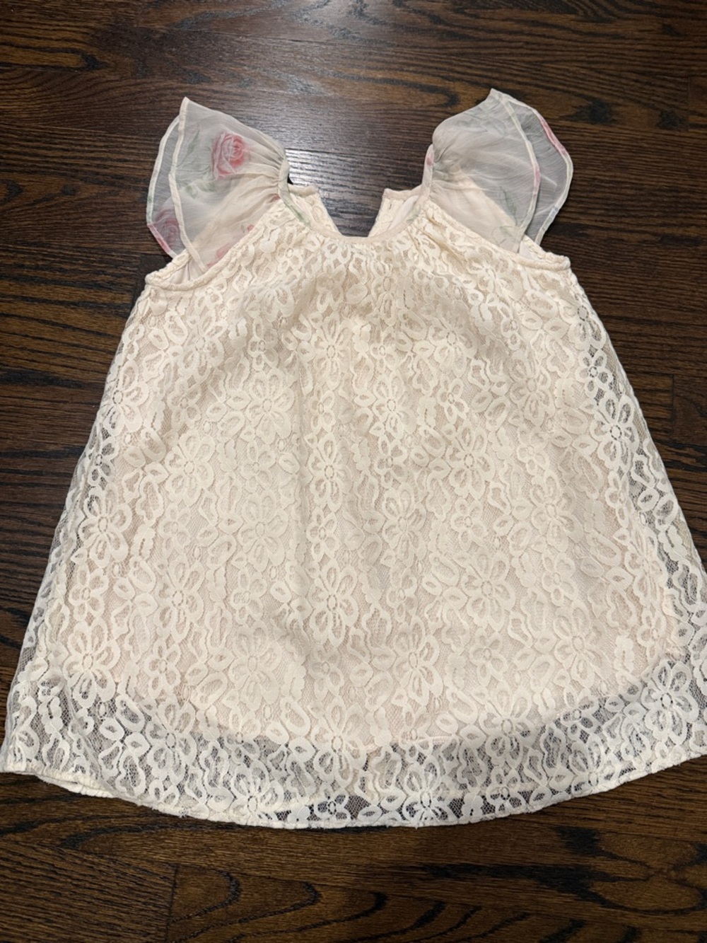 LoveShackFancy Girls' Cream Lace Flutter-Sleeve Dress